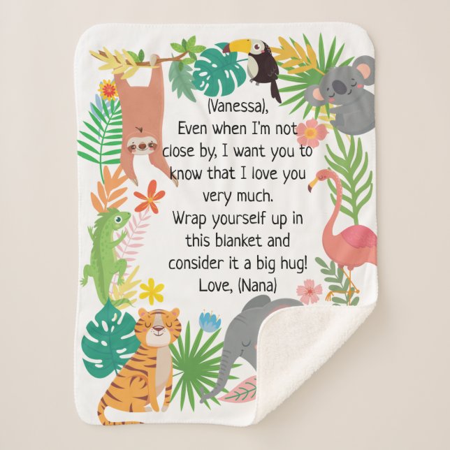 Cobertor Sherpa Mensagem Personalizada Nome do Bebê Safari Frontei (Frente)