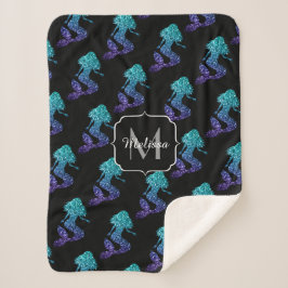 Cobertor Sherpa Mermaid aqua blue ombre Sparkles pattern Monogram
