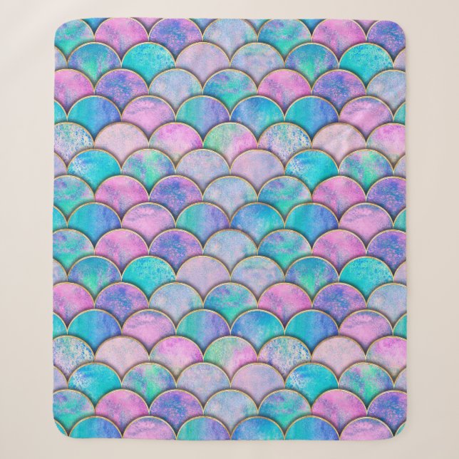Cobertor Sherpa Mermaid fish scale wave japanese seamless pattern. (Frente)