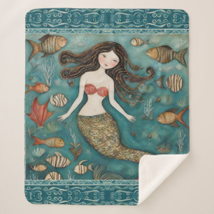 Cobertor Sherpa Mermaid Watercolor