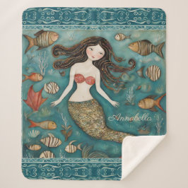 Cobertor Sherpa Mermaid Watercolor Personalizada