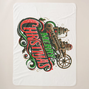 Cobertor Sherpa Merry Christmas steampunk