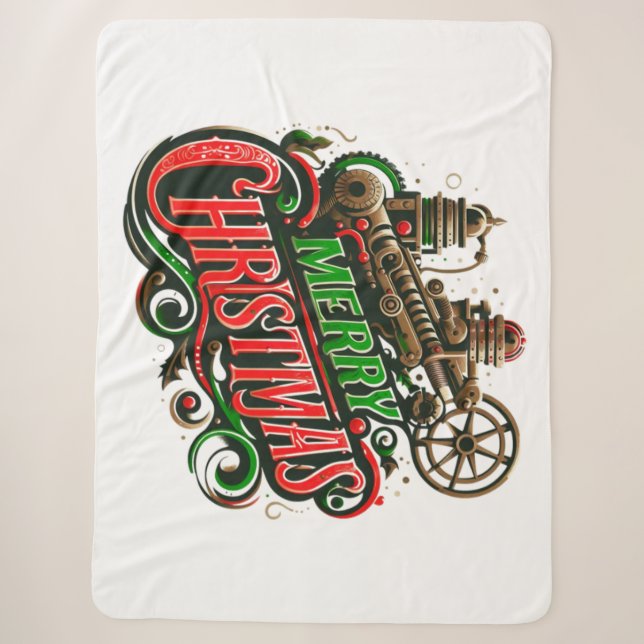 Cobertor Sherpa Merry Christmas steampunk (Frente)