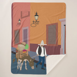 Cobertor Sherpa Mexicano com burro na cidade