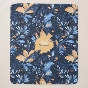 Cobertor Sherpa Midnight Navy Floral - Flores de Pêssego e Vinhas