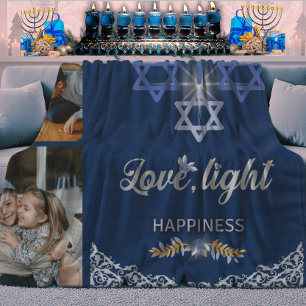 Cobertor Sherpa Milagre de Hanukkah Foto de Família Azul Marinho L