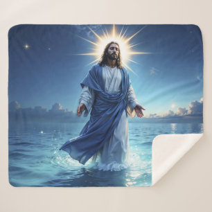 Cobertor Sherpa Milagre de Jesus Cristo oceano paz espiritual