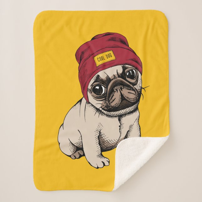 Cobertor Sherpa Mini Pug do hipster do filhote de cachorro (Frente)