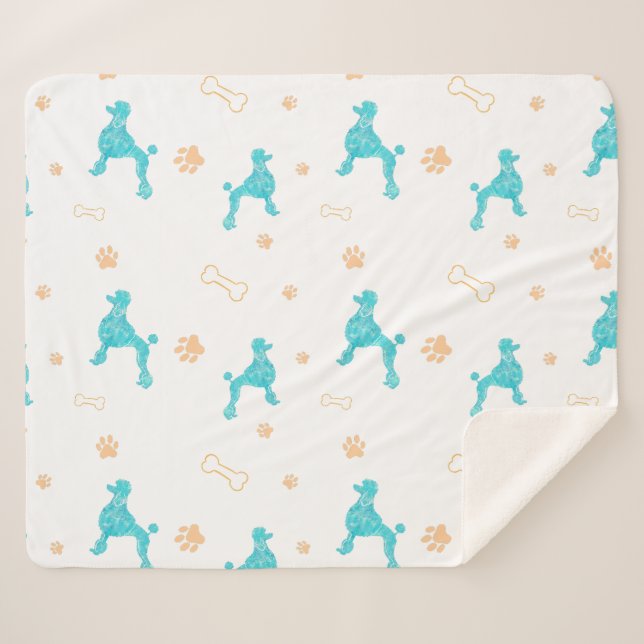 Cobertor Sherpa Minimal Pastel Blue Poodle Silhouette Blanket (Frente (Horizontal))