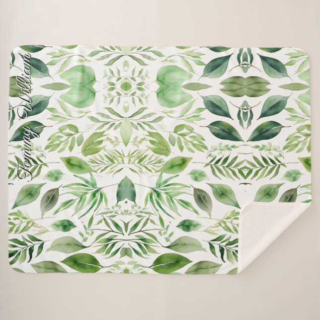 Cobertor Sherpa Minimizador de Aquarela Verde Deixa Sherpa Blanket (Frente (Horizontal))