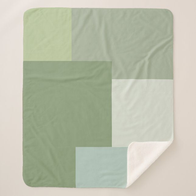 Cobertor Sherpa Mínimo de Tons Verdes de Bloqueio Geométrico de Sa (Frente)