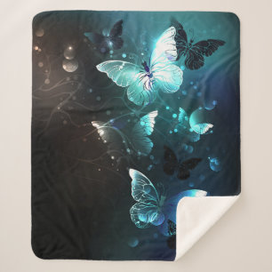 Cobertor Sherpa Mint Night Butterflies