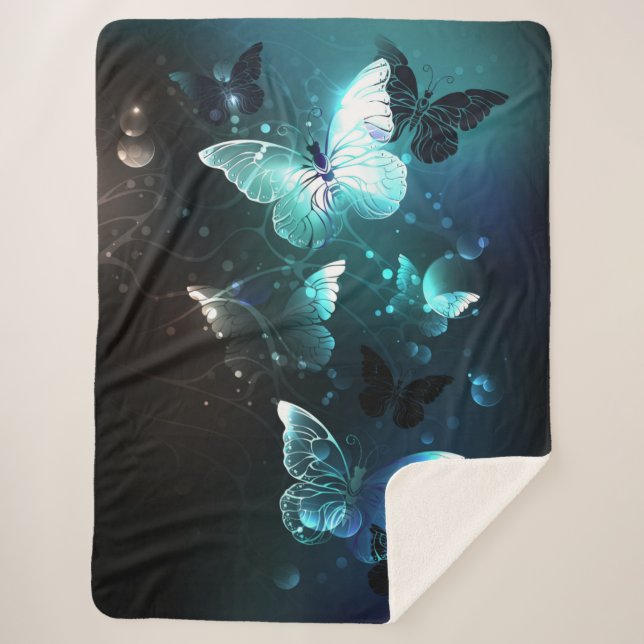 Cobertor Sherpa Mint Night Butterflies (Frente)