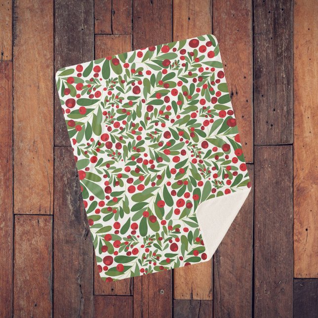 Cobertor Sherpa Mistletoe Berries sobre fundo branco (Criador carregado)