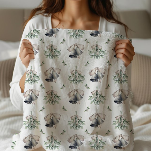 Cobertor Sherpa Mistletoe Silver Bells Natal (Mistletoe and Silver Bells Sherpa Blanket)