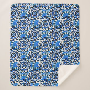 Cobertor Sherpa Moda abstrato floral, azul, preta e bege t