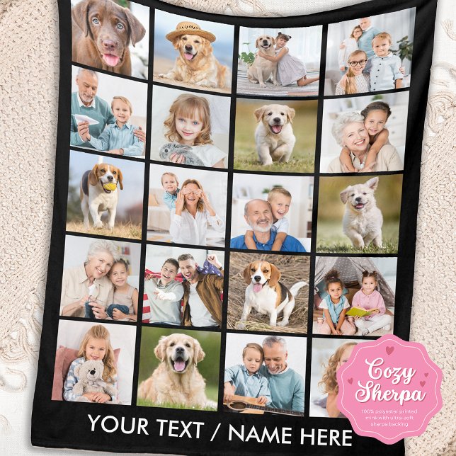 Cobertor Sherpa Modern 20 Photo Collage Personalized Black (Criador carregado)