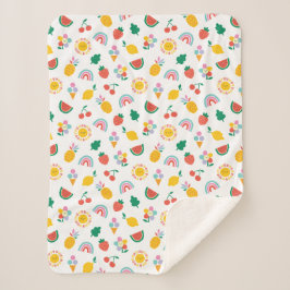 Cobertor Sherpa Modern Bright Colourful Smiling Suns and Rainbows 