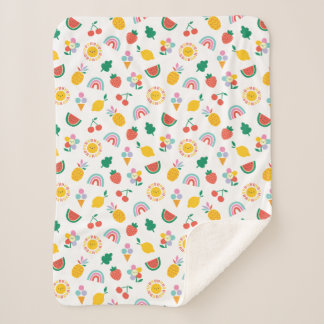 Cobertor Sherpa Modern Bright Colourful Smiling Suns and Rainbows 