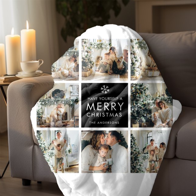 Cobertor Sherpa Modern Collage “Merry Christmas” Multi Photo (Criador carregado)