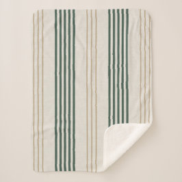 Cobertor Sherpa Modern Green Ticking Stripe Linen Texture