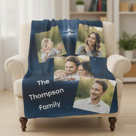 Cobertor Sherpa Modern Multi-Photo Family Name Custom