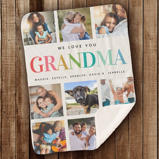 Cobertor Sherpa Modern Rainbow Love Grandma Photo Collage Family (Criador carregado)
