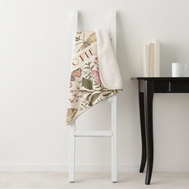 Cobertor Sherpa Modern Trendy Wildflower Floral Monograma Botânico (In Situ)