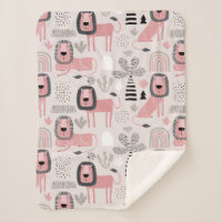 Moderno Boho Rosa Leões Rainbows Sherpa Blanket