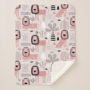 Cobertor Sherpa Moderno Boho Rosa Leões Rainbows Sherpa Blanket