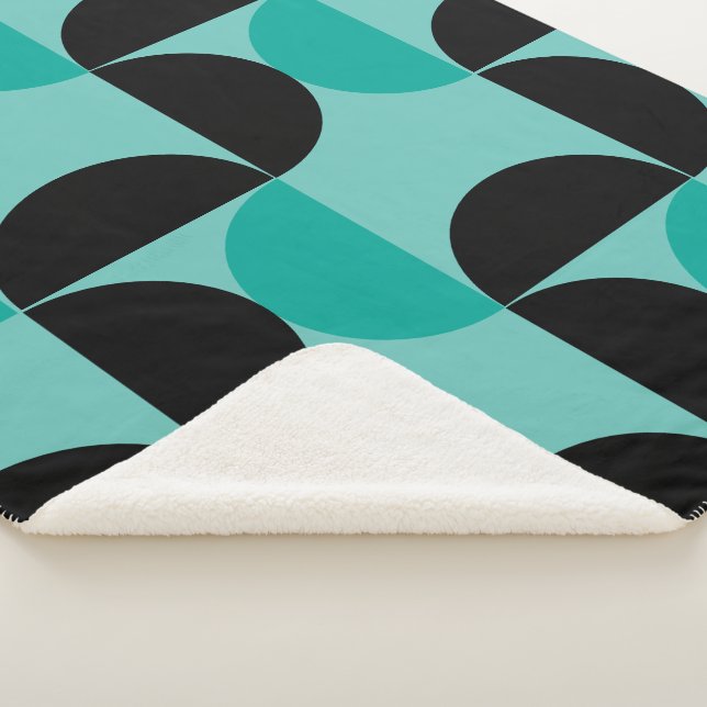 Cobertor Sherpa Moderno de Meados do Século Preto e verde-mint   (3/4)