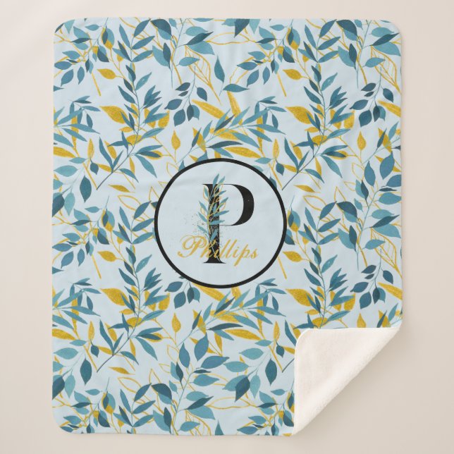 Cobertor Sherpa Moderno Deixa Marinho Dourado Monograma "Letra P" (Frente)