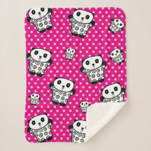 Cobertor Sherpa Moderno Kawaii Panda Bear Rosa Girassol Bolinhas