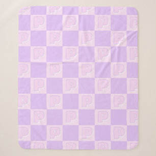 Cobertor Sherpa Moderno Xadrez Inicial de Monograma Roxo 