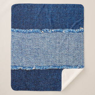Cobertor Sherpa Moldura de tecido de jeans azul denim destruída e