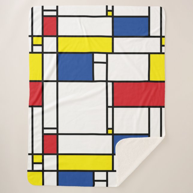 Cobertor Sherpa Mondrian Minimalist Geométrico De Stijl Modern Art (Frente)