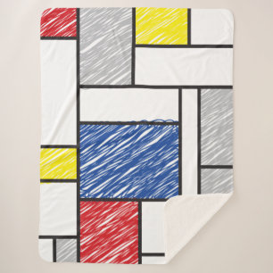 Cobertor Sherpa Mondrian Scribbles Minimalista De Stijl Arte Moder