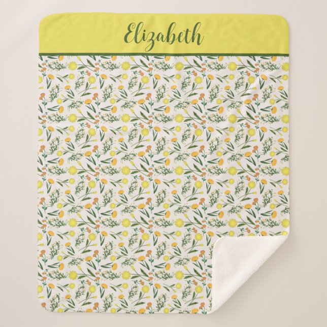 Cobertor Sherpa Monograma Amarelo Laranja Verde Trendy (Frente)