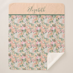 Cobertor Sherpa Monograma Boho Cor-de-Rosa Pêssego Branca Tendênci