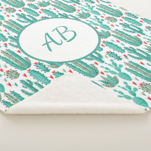 Cobertor Sherpa Monograma branco branco-verde-Cactus