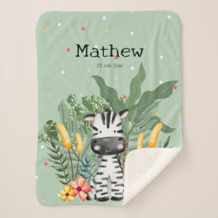 Cobertor Sherpa Monograma branco Zebra na selva