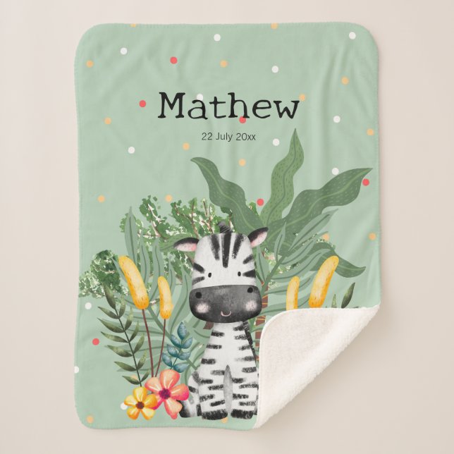 Cobertor Sherpa Monograma branco Zebra na selva (Frente)