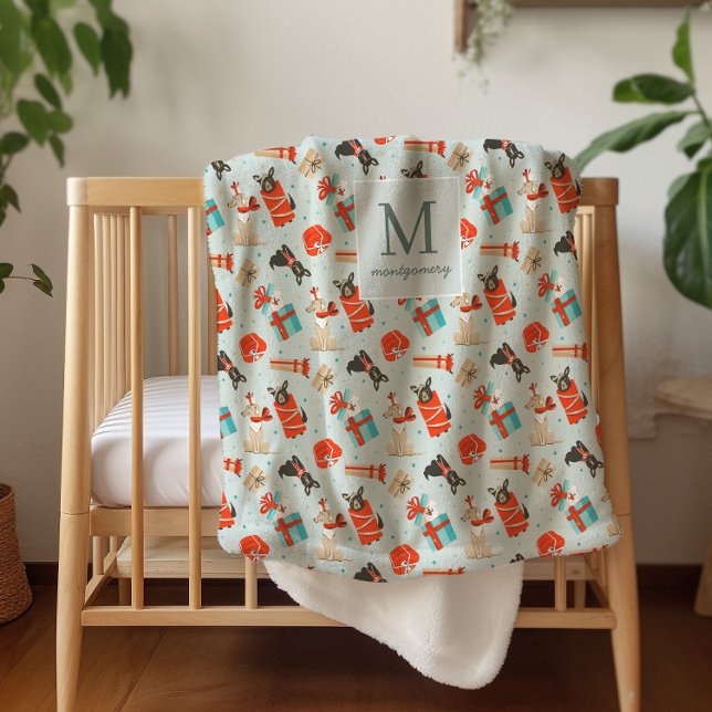Cobertor Sherpa Monograma | Cães de Natal Modernos do século Médio (Criador carregado)