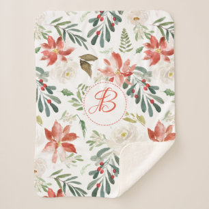 Cobertor Sherpa Monograma colorido de flores de Natal