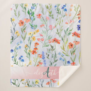 Cobertor Sherpa Monograma Colorido de Prados de Primavera