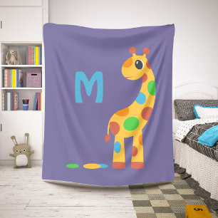 Cobertor Sherpa Monograma colorido do girafa dos desenhos animados