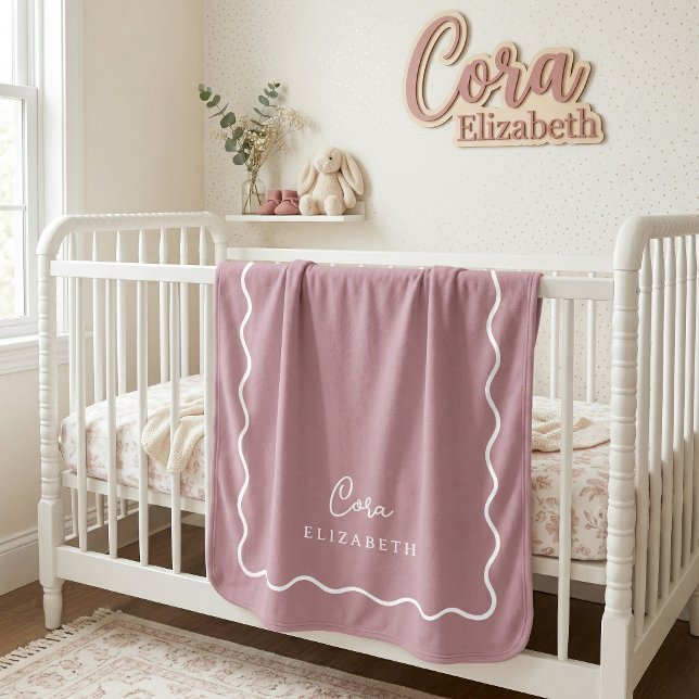 Cobertor Sherpa Monograma com Borda Ondulada Rosa (Criador carregado)