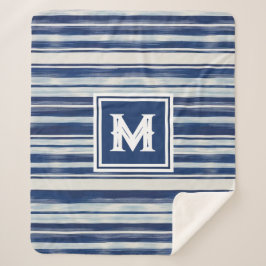 Cobertor Sherpa Monograma com risca azul e branca