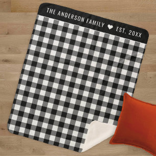 Cobertor Sherpa Monograma da Família de Xadrezes Búfalas Negra e