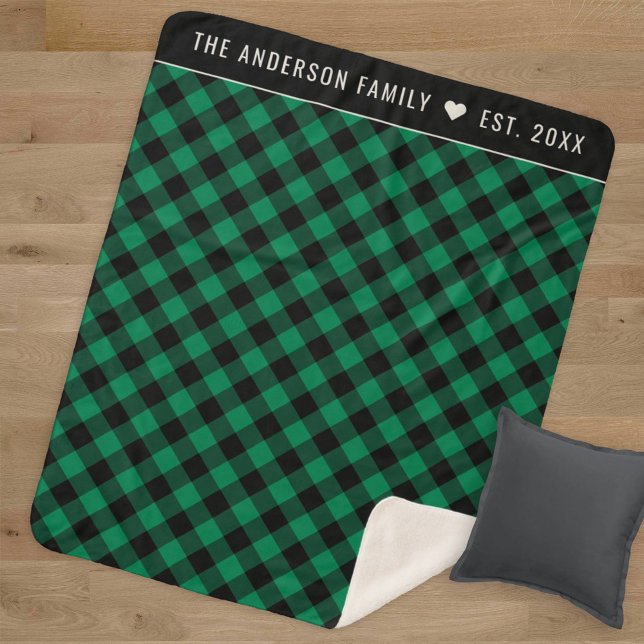 Cobertor Sherpa Monograma da Família de Xadrezes Negra Verde e Neg (Criador carregado)